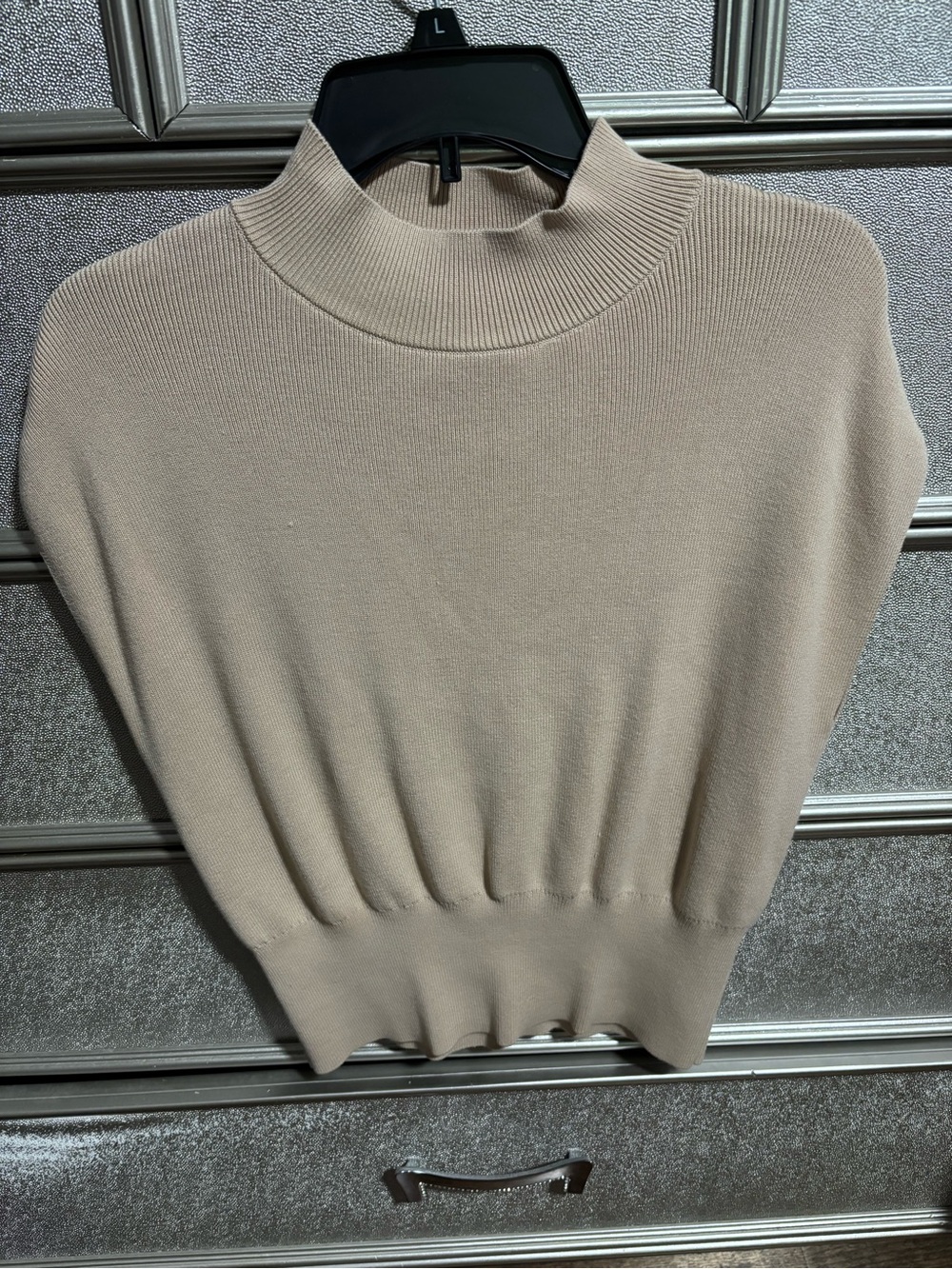 Evereve Beige Mock Neck Ribbed Knit Sweater